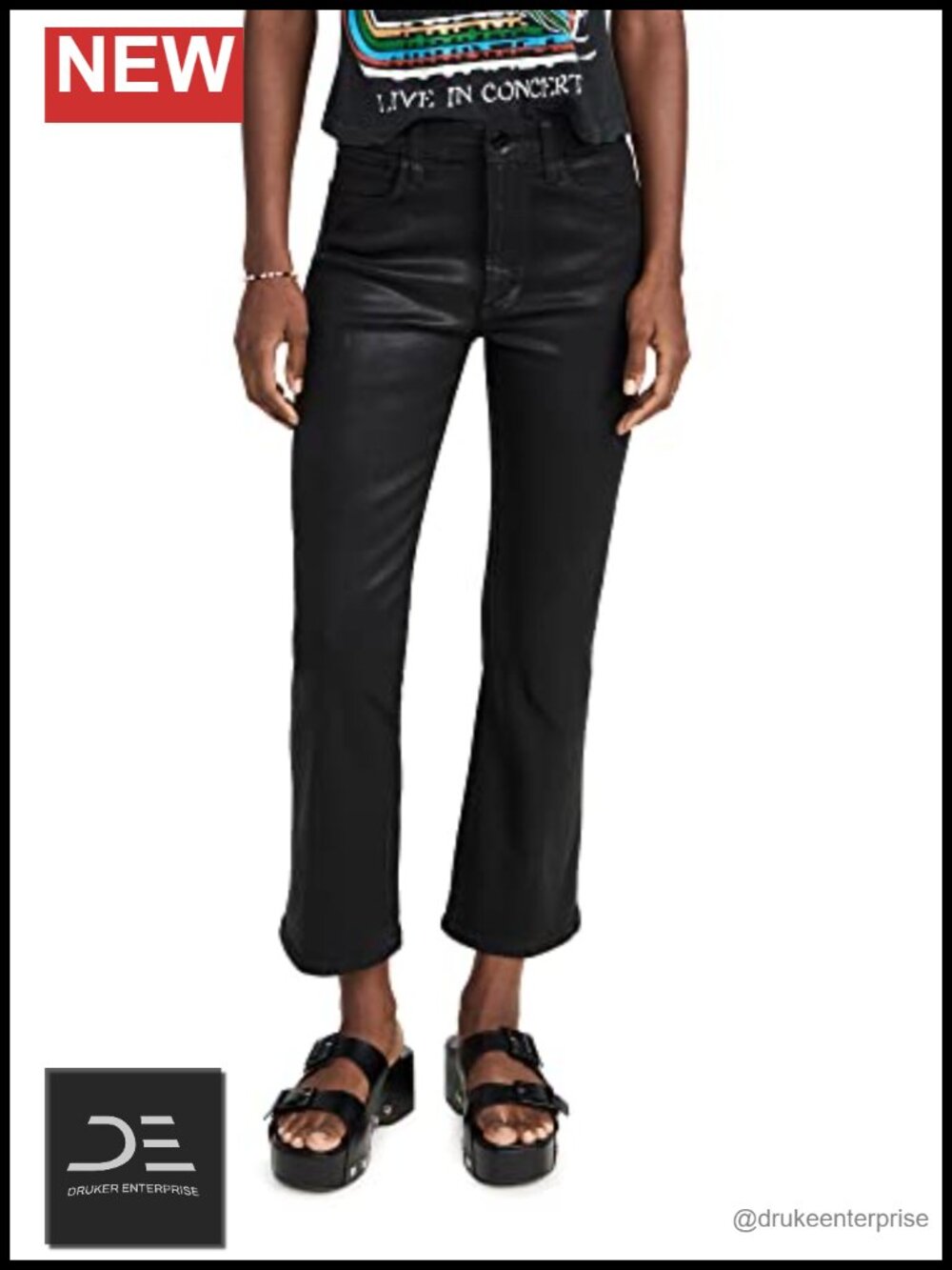 High Rise Bootcut Super Stretch Jeans Coated Finish Cropped 5 Pocket